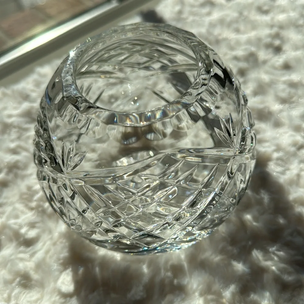 VINTAGE~CRYSTAL~ROSE BOWL VASE~DIAMOND & FAN PATTERN~POTPOURRI JAR~KCC